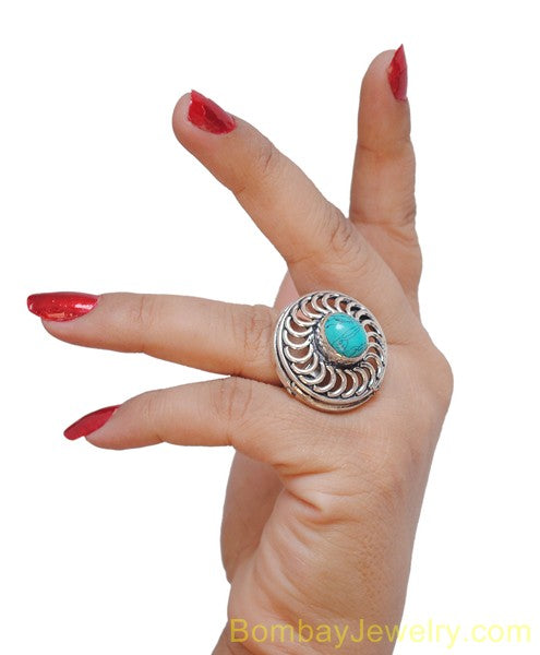 SILVER AND TURQUOISE BLUE RING