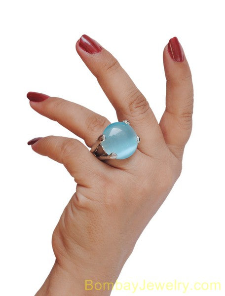 silver and aqua blue fashion ring L