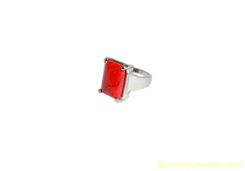 SILVER AND RED FASHION RING