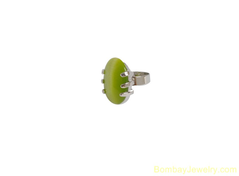 SILVER AND GREEN FASHION RING