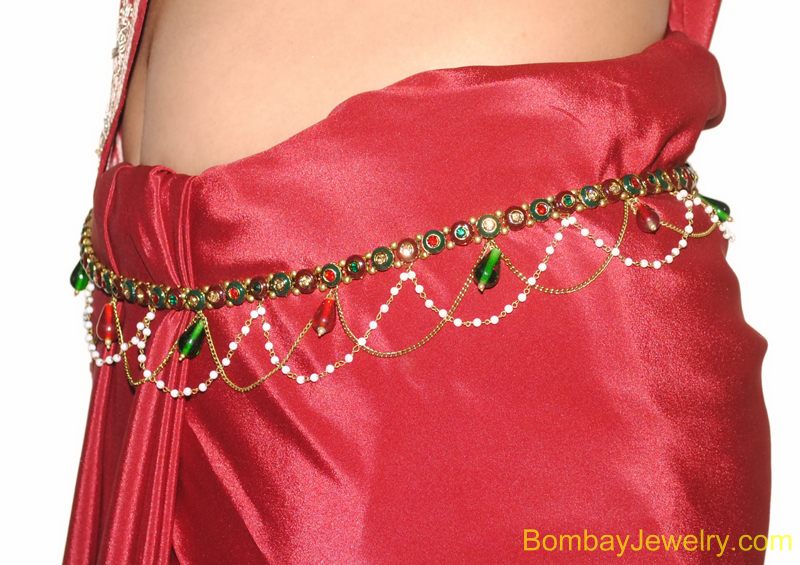 goldplated red and green belly belt