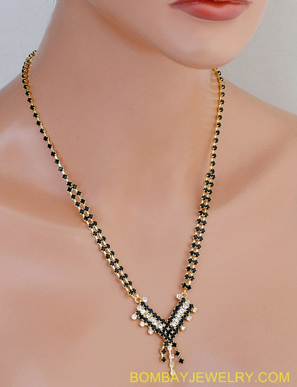 goldplated black beads diamond mangalsutra