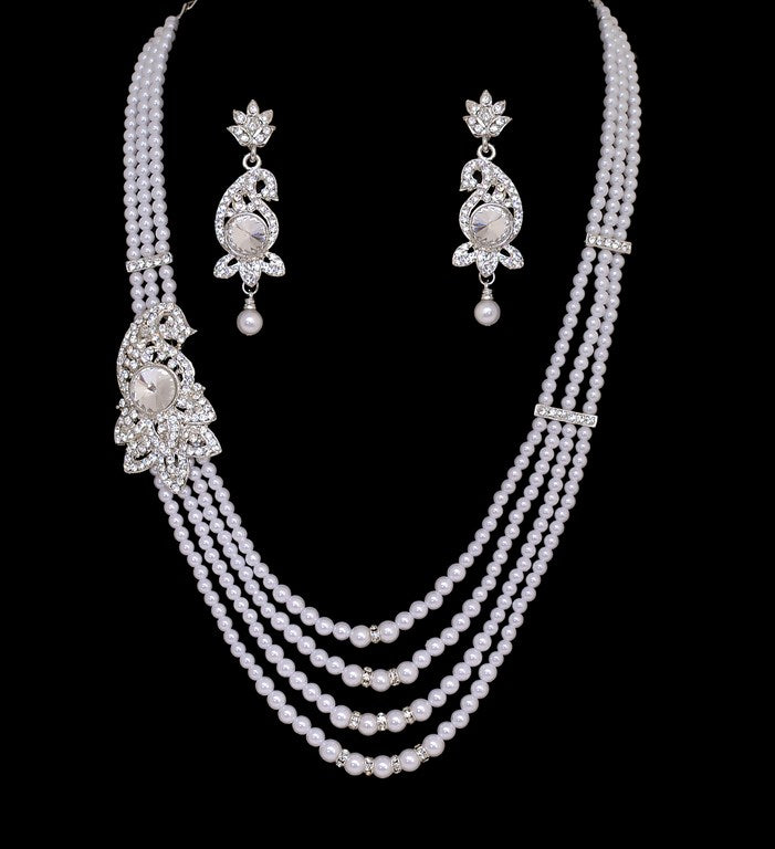 silverplated white diamond and pearl set