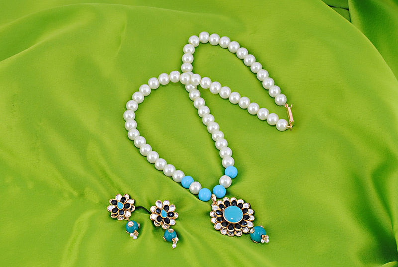 Beautiful aqua blue and white pearl pachi jewelry-305