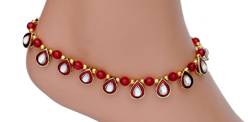 Goldpolish deep red and white anklet-101