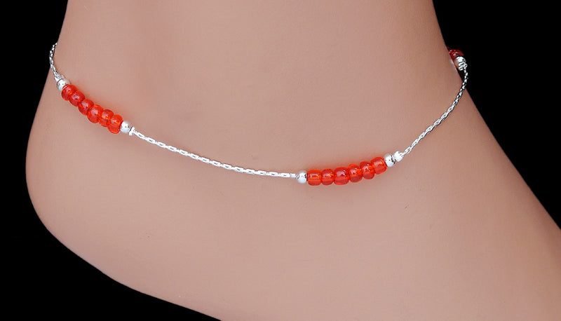 Silverpolish red beads anklet-110