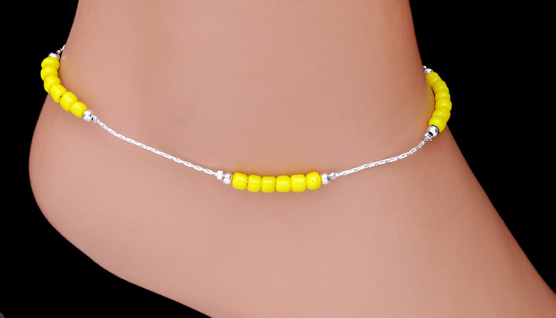Silverpolish yellow beads anklet-113