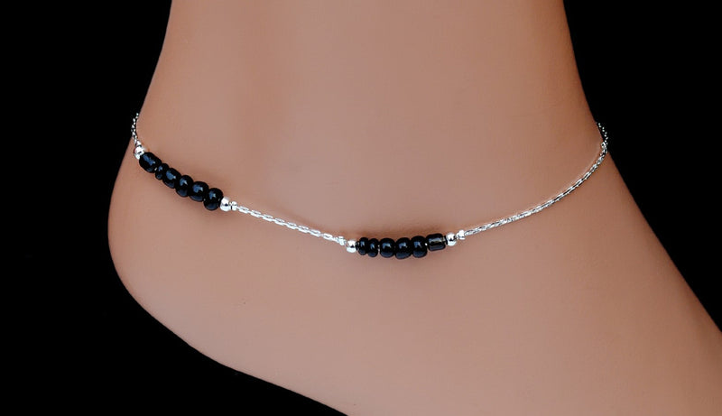 Silverpolish black beads anklet-115