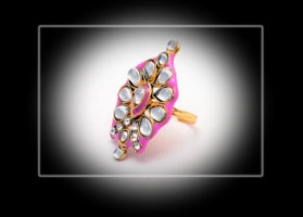 Golden And Pink Kundan Ring