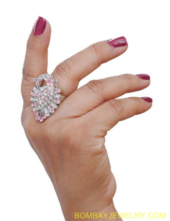 SILVERPLATED PINK AND WHITE DIAMOND RING