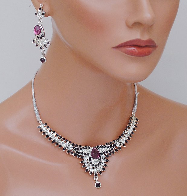 Silverpolish purple and white diamond set-1098
