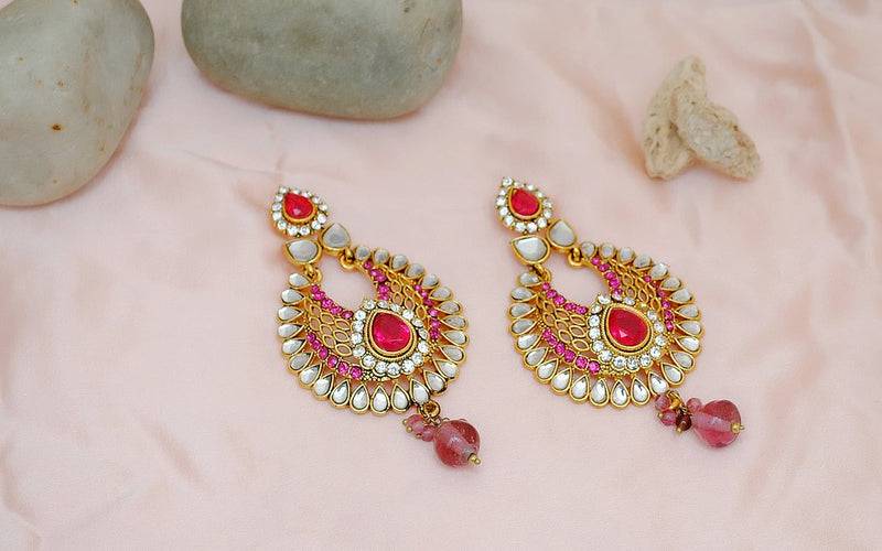 Goldpolsh hot pink and white earring-2296