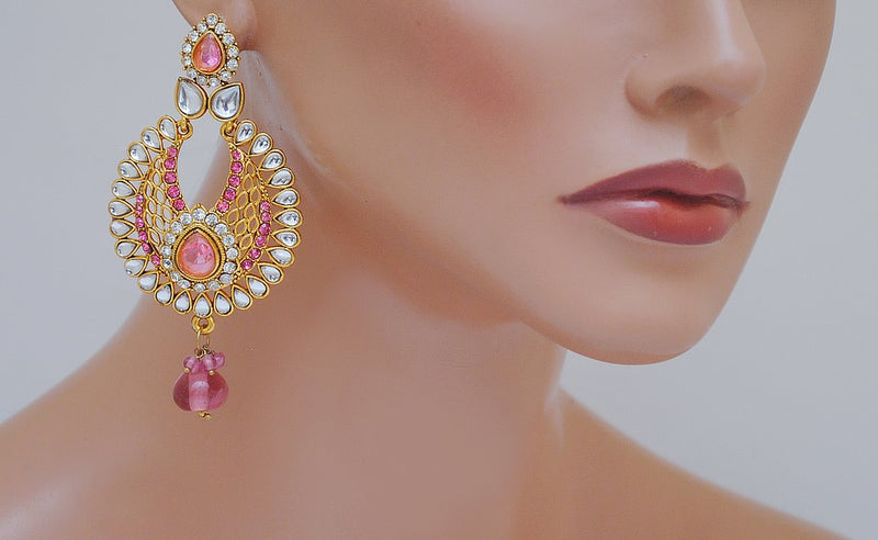Goldpolish pink and white earring-2298