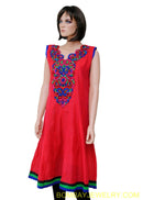 beautiful red with muticolour work long kurti