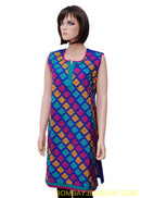 Blue cotton kurti with fulkari work