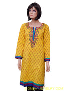 beautiful yellow cotton kurti with thread work