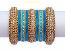 White Stone Studded AQUA BLUE And Golden Bangles-XL