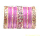 White Stone Studded pink And Golden Bangles-L