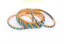Goldplated BanglesSet Of 3 With Aqua Blue Stones-Small
