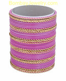 Deep Pink And Golden Bangles Set-Medium