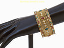Goldplated Ruby,Emerald Green And Diamond Bangle Set-Medium