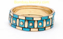 Aqua Blue Wooden And Metal Fashion Bangle Set Of 3-Medium