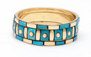 Aqua Blue Wooden And Metal Fashion Bangle Set Of 3-Medium