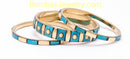 Aqua Blue Wooden And Metal Fashion Bangle Set Of 3-Medium