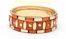 Orange Wooden And Metal Fashion Bangle Set Of 3-Medium