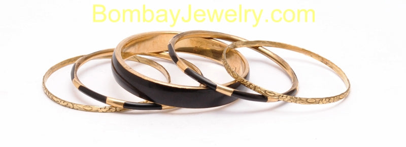 Oxidised Golden And Black Fashion Bangle Set Of 5-Medium