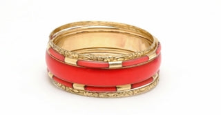 Oxidised Golden And Red Fashion Bangle Set Of 5-Medium