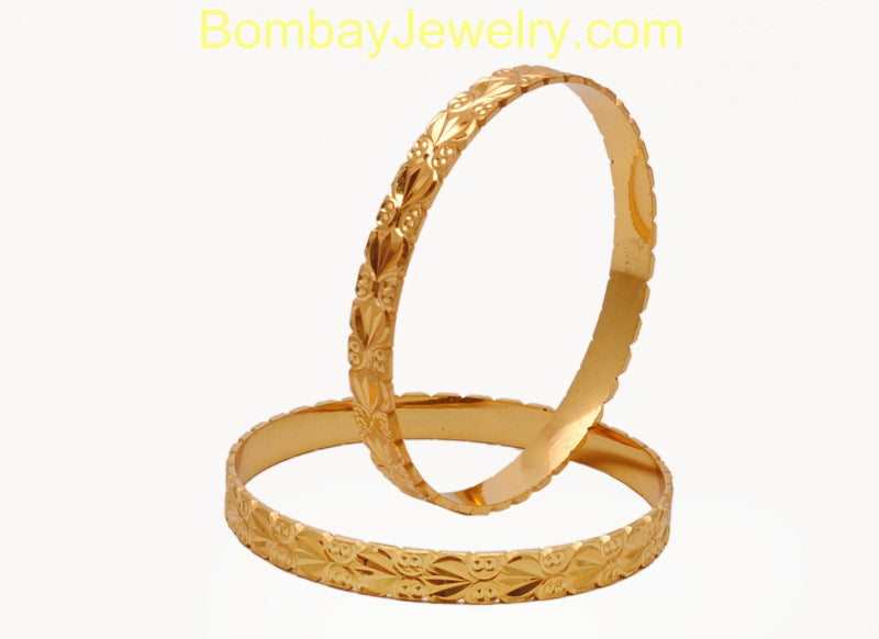 Golden Bangle Set Of 2 With Attractive Pattern-medium
