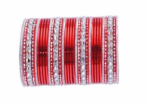 Red and silver bangle set-2213