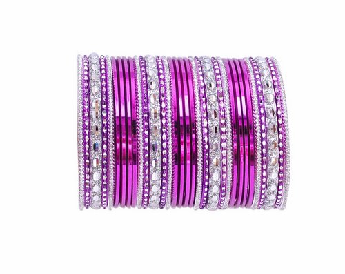Silver and purple bangle set-2216