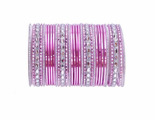 Silver and pink bangle set-2217