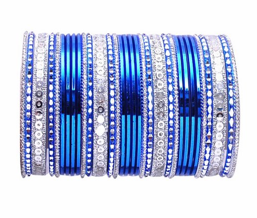 Silver and blue bangle set-2287