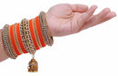goldpolish orange and golden bangle set-2292