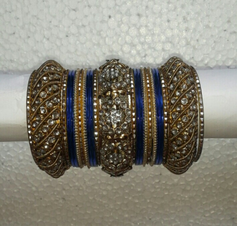 Goldpolish blue bangle set-2307