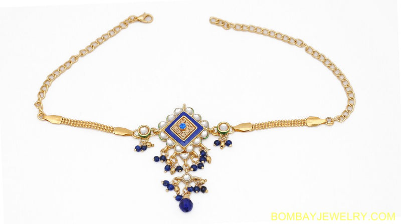GOLDPLATED BLUE AND WHITE KUNDAN ARMLET
