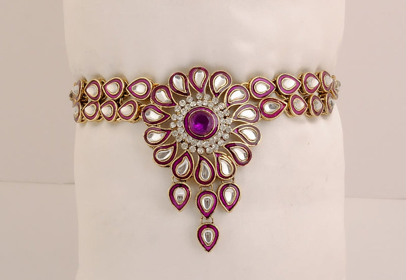 Goldpolish purple and white kundan armlet-1265