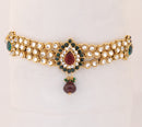 Goldpolish maroon, green and white kundan armlet-1268