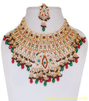 GOLDPLATED MAROON, GREEN AND WHITE BRIDAL SET