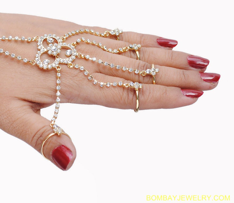 goldplated white diamond hand ring bracelets