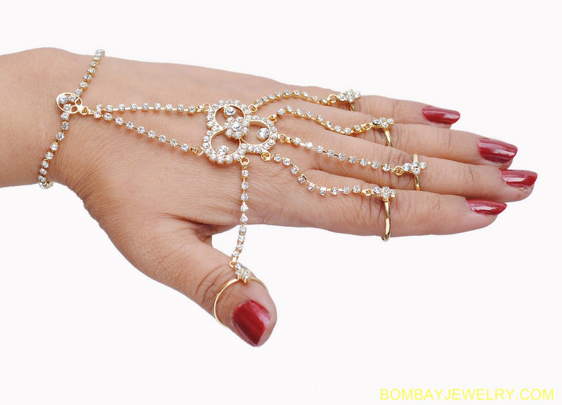 goldplated white diamond hand ring bracelets