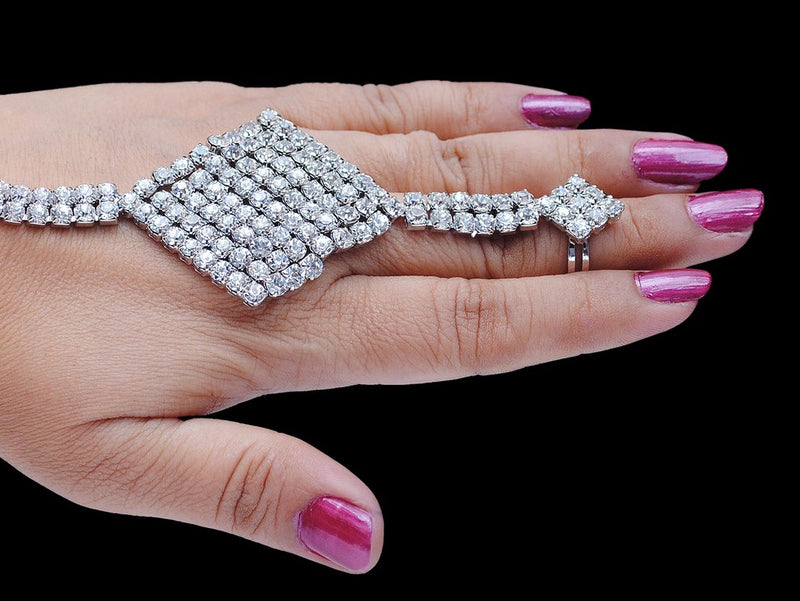 Silverplated white diamond hand bracelet