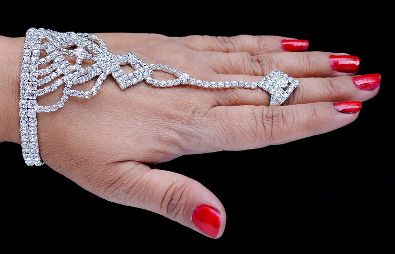 Silverplated white diamond hand ring bracelet-13