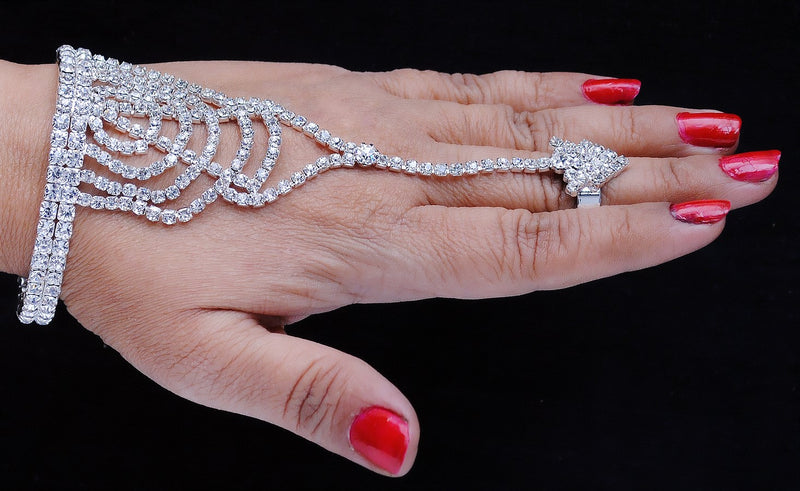 Silverplated white diamond hand ring bracelet-16