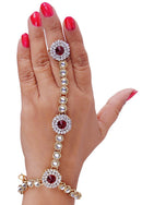 Goldpolish marron and white kundan ahnd ring bracelet-0234