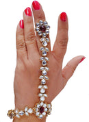 Goldpolish maroon and white kundan hand ring bracelet-23