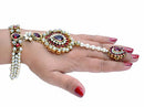 Goldpolish maroon and white kundan hand ring bracelet-1440